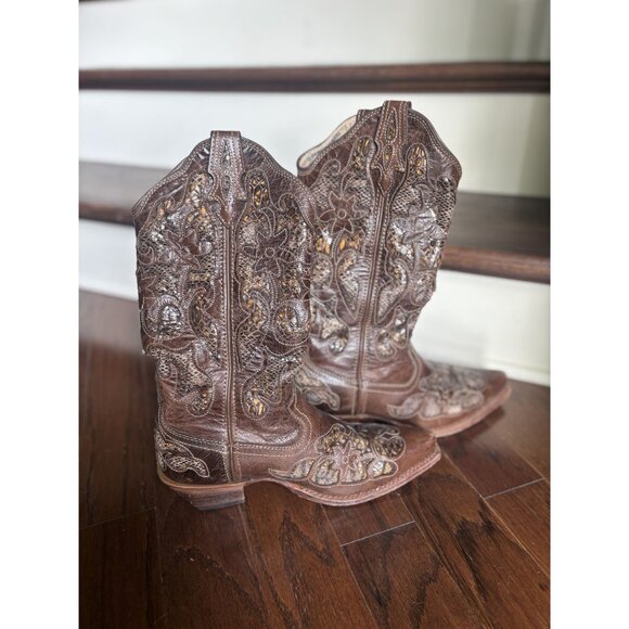 Twisted X Western Brown Python Inlay Leather Boots Women's size 7 - Picture 4 of 7